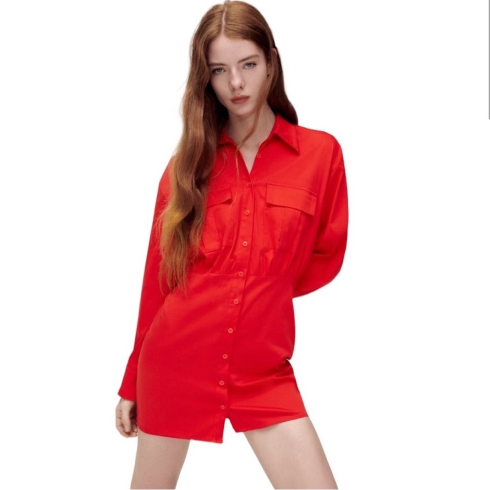 Zara red poplin dress